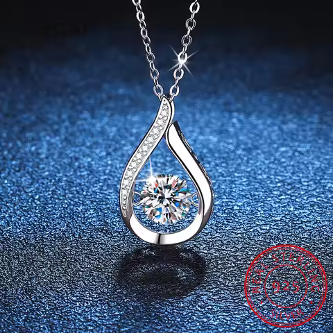 D Color 1 Carat Moissanite Smart Water Drop Pendant Necklace For Women S925 Sterling Silver Plate Pt