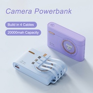 Power Bank 20000mAh PD Fast Charging Powerbank Built in 4 CablesDigital Powerbank Portable External 
