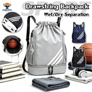 Drawstring Bag Large Capacity 23L Beg Sukan Tahan Air Waterproof Backpack With Shoe Compartment Gym 
