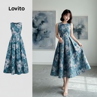 (trendy6)Lovito Boho Dress Pleated Spring/summer Dress for Women L142ED635 Gaun Boho Berpinggang Ple