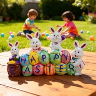 de♡ Easter Egg Bunny Decor Easter Bunny Figurine Easter Decoration Colorful Easter Bunny Figurine Re