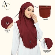 ASEEQAH 2in1 "Metal Tag" Instant Syria with Inner Hijab Premium Knitted Malaysian Tudung/ Suk