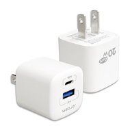 【WELLY】(2入) 20W氮化鎵GaN 超迷你充電器 PPS+PD+QC Type-C/USB-A雙孔輸出充電頭