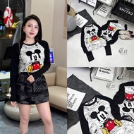 MSK 18706 mickey black and white long-sleeved cotton t-shirt