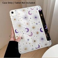 Star, Planet, Moon Pattern Painted Effect Acrylic Crystal Tablet Protective Case With Stand, Compati