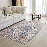 KEKUOU Area Rug 4x6 Washable Rug，Boho Tribal Area Rug，Non Slip Water Repellent Floor Carpet for Livi
