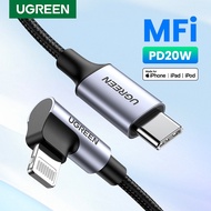 UGREEN 90 Degree Right Angle MFI USB-C to Lightning Cable Nylon Braided Fast Power Delivery Cable co