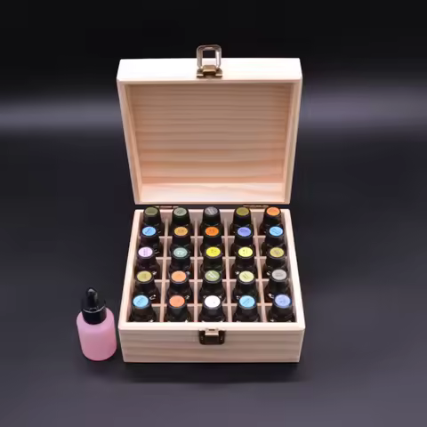 Wooden Storage Box 12/25 Slots Carry Organizer Essential Oil Bottles Aromatherapy Container Storage 