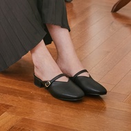 [CUSTOMADE WOMAN] 3cm Strap buckle Squared Toe Women's Flat mule sandals_Black/Beige_CW0015