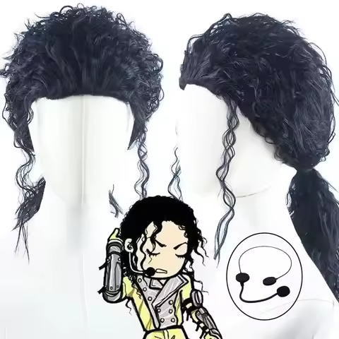 Perruque noire MJ Michael Cosplay, perruque bouclée mi-longue noire style Jackson Michael, perruque 