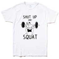 SHUT UP SQUAT PUG 短袖T恤 白色 巴哥 趣味 健身 設計 狗 動物 法鬥 哈巴狗 深蹲
