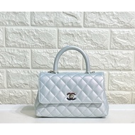 CHANEL Iridescent Caviar Quilted Mini Coco Handle Flap Light Blue