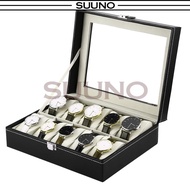 SUUNO Watch Display Storage Box Bedroom Organizer TEMPAT JAM HIASAN JAM 10slot PU Leather Watch Disp