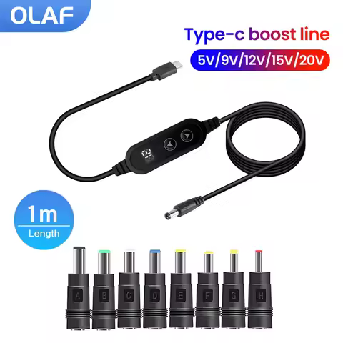 Type C Power Boost Cable Type C to DC 5V/9V/12V/15V/20V 8 Adapters WiFi to Powerbank Cable Connector