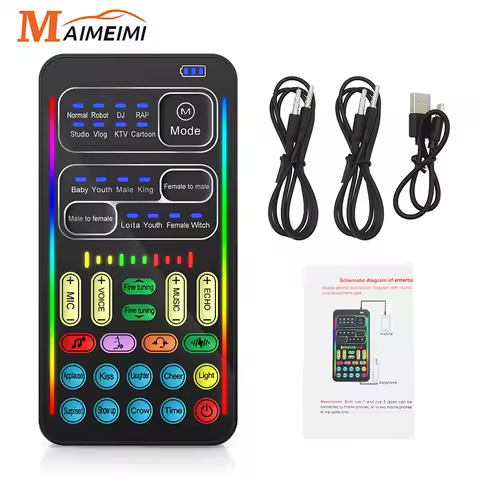 i9 Voice Changer Mini Multiple Audio Effect Bluetooth-Compatible Live Sound Cards Ultra-Thin Portabl