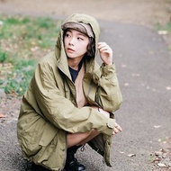 一體成型連帽工裝寬鬆外套 outdoor輕量風衣 - 2色 - 草綠