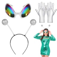 Alien Headband Glasses Set Green Silver Alien Costume Accessories Adult Halloween Cosplay F093