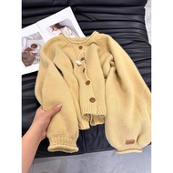 cardigan cardigan woman Women's Autumn Winter Top - Soft Waxy Yellow Knitted Cardigan