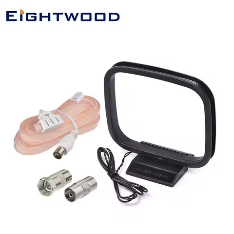 Eightwood FM Dipole Antenna PAL Plug Connector and AM Loop Antenna 2 Bare Wire for Yamaha Onkyo Deno