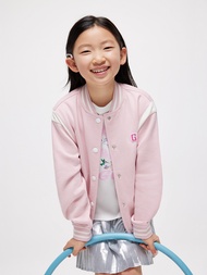 女童裝|Logo小熊印花立領棒球外套-粉紅色