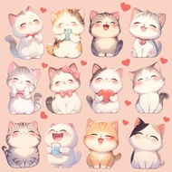12 Cute Cat Wall Stickers Self-Adhesive Romantic Princess Room Decoration Wallpaper Warm Waterproof 