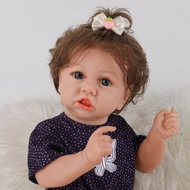 Mainan Boneka Bayi Perempuan Silikon 23 Inci Mirip Asli Rambut