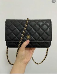 全新Chanel WOC 黑色金扣荔枝牛皮