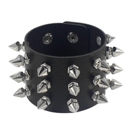 Punk Bracelet for Men Women Goth Black Leather Wristband with Metal Spike Studded Spike Rivets Cuff 
