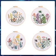 Goodaily Cross Stitch Kit Hand Embroidery Flower Patterns Needlepoint Threads Hoop Kit Floral Flower Fabric Cross Stitch