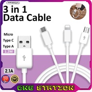 TREQA 3 in 1 Usb Cable Micro Usb Cable Type A Cable Fast Charging Cable Type C Fast Charging 2A Fast