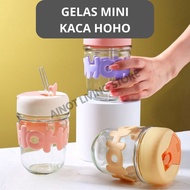 Hoho Mini Glass Tumbler Aesthetic Drinking Bottle/ Hoho Mini Glass Drinking Bottle/ with Lid and Str