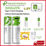 1.5V Li-ion Battery USB Rechargeable Battery AA/AAA  Type C 2600mWh SMARTOOOLS Charge Type CCharge T