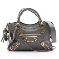 BALENCIAGA 巴黎世家 Metallic Edge Mini City 兩用包 灰色 山羊皮 390160 1360
