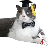 FLAdorepet Dog Graduation Caps with Bow Tie Necktie Pet Graduation Hats with Yellow Tassel Cat Gradu