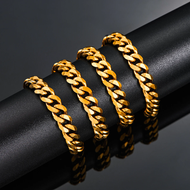 Hot Sale 5mm/6mm/7mm/8mm/9mm Gold Plated Stainless Steel Cuban Link Chains Classic Men Boy Curb Chun