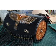 {Handmade Leather Carving} Harley indian indian Cylinder Bag Car Head Bag indian Motorcycle Tool Bag