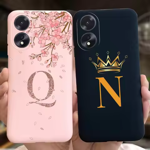 Liquid Silicone Cover For Oppo A38 A78 4G 5G Black Pink Initials Letter Painting Cover On Oppo A78 5