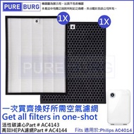 淨博 - 一組兩件 H13 級別適用於 Philips AC4014 空氣清新機 HEPA濾網+活性碳濾網濾芯 Part # AC4143 AC4144