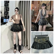 A-line pleated leather skirt with wide belt Meo Meo Shop QCCC QCL1 CV0669 80030 60330