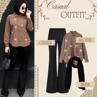 Belle Women's Casual Outfit Set (Blouse, Cutbray Pants, Hijab) Elegant Oneset Hangout Suit S36