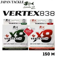 STRIKE2 Fishing Line VERTEX X8 Braided 150M Red & Green Braided 100% PE LINE Fishing Line Tali Panci