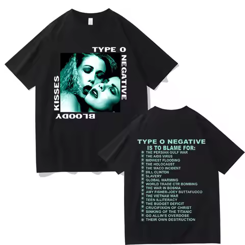 Type O Negative 1993 Bloody Kisses Touring T Shirt Men Women Vintage Gothic Rock Metal Tshirt Men's 
