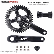 RACEWORK XT Bicycle Crankset Mountain Bike Crankset MTB Crankset Hollow Bike Cranckset With Bottom Bracket Bicycle Chainring Bike Connecting Rods Hollow Bike Crank Arms Parts