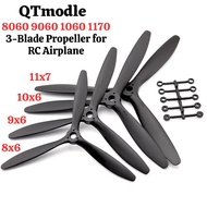 QTmodle Propeller 8060 9060 1060 1170 8x6 9x6 10x6 11x7 Efficient 3-Blade Propeller for RC Airplane 