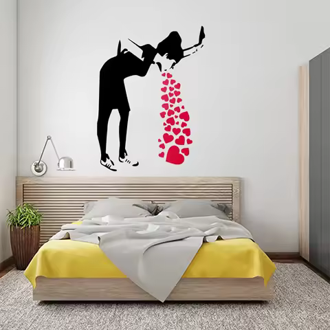 Banksy Love Sick Girl with Hearts Wall Decal Urban Street Art Graffiti Funny Hipster Spit Decor Cut 