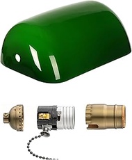 Green Glass Banker's Lamp Shade Replacement Cover L8.85 W5.11,with E26 socket Pull Chain Switch