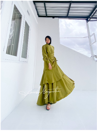 [VM] - Dress Duyung Rok Susun Busui / Dress Serut Satin panjang (Dress+Bross+Belt) 695# Mydresscolle