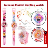Musical Kids Watch With Spinning Cover Colorful Lighting Watches Spiderman Hello Kitty Jam Tangan Bu