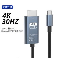 ALOK - T9P30 Type c 轉HDMI線 4K@30Hz 2米長手機電視同屏線1080P Type-c to HDMI數據線