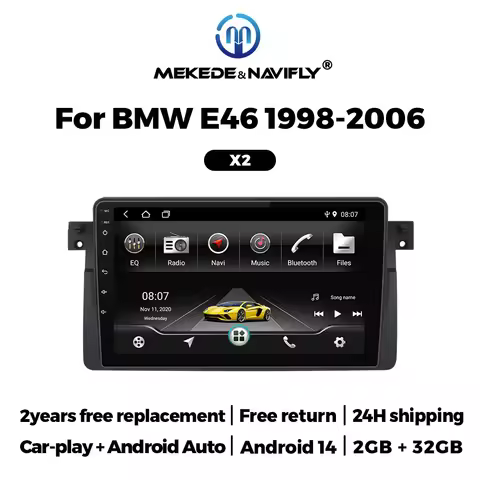 NaviFly 9inch 2Din Android Car Radio For BMW E46 Coupe M3 316i 318i 1998-2006 Multimedia Player GPS 